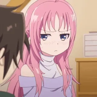 😒 anime, pelo rosa, chica, seria, molesta whatsapp sticker