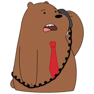 ☎ Grizzly We Bare Bears cartone animato, orso, al telefono, cravatta rossa, affari telegram sticker
