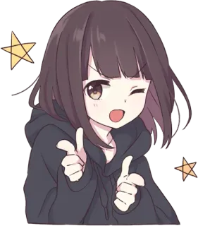 😉 Chica anime, Guiño, Lindo, Estrella, Dibujo animado, Sudadera con capucha telegram sticker