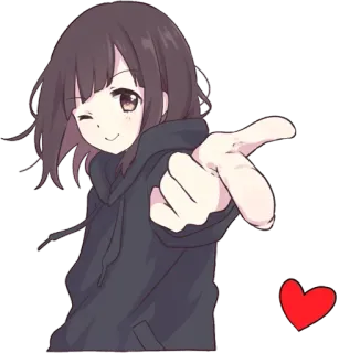 ❤️ Anime, Fille, Clin d'oeil, Coeur, Mignon, Dessin animé telegram sticker