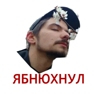 😀 SKABRATUY! mann, porträt, mütze, blumen, russisch telegram sticker