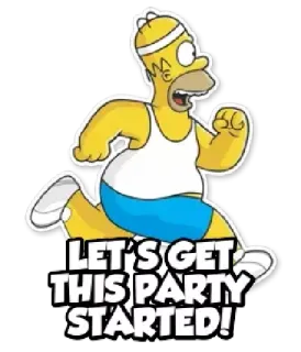 😀 Homer Simpson The Simpsons LET'S GET THIS PARTY STARTED! Homer Simpson, The Simpsons, running, party, cartoon telegram sticker