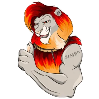 👍 Simba SIMBA singa, kartun, binatang, maskot, kuat, tato telegram sticker
