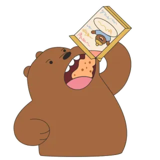 🍢 Grizz We Bare Bears orso, cartone animato, mangiare, snack, orso grizzly, We Bare Bears telegram sticker