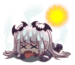 😵 Anime, Épuisé, Démon, Transpiration, Chaud, Soleil, Dessin animé telegram sticker