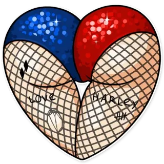🍑 Harley Quinn LOVE HARLEY харли квинн, злодей, dc comics, сердце, сетка, попа telegram sticker