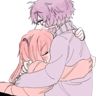 🤗 anime, hug, love, affection, couple, cute, kawaii, illustration whatsapp sticker