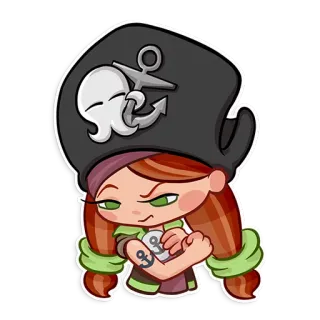 ⚓ Pirat, Cartoon, Mädchen, Anker, Tattoo, Meer, Ozean whatsapp sticker
