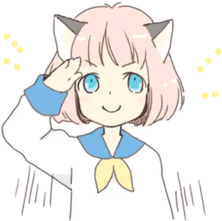 👍 Garota anime, Orelhas de gato, Saudação, Fofo, Kawaii, Desenho animado telegram sticker