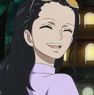 👒 Nico Robin One Piece nico robin, one piece, anime, lächelnd, charakter telegram sticker