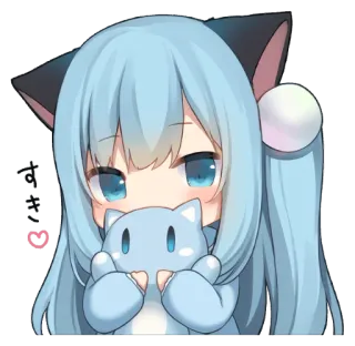 ❤️ Anime, Fille, Chibi, Mignon, Kawaii, Oreilles de chat whatsapp sticker