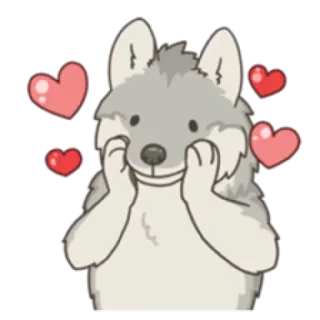 😍 loup, amour, coeurs, mignon, animal, dessin animé, autocollant telegram sticker