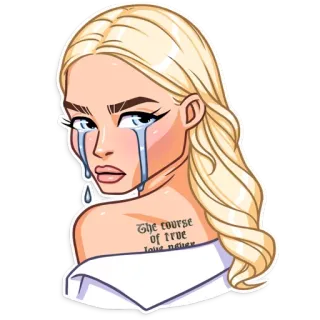 😐 The course of true love never dziewczyna, płacz, smutny, blondynka, tatuaż, miłość, cytat telegram sticker