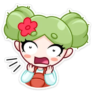 🌵 dessin animé, fille, choquée, mignon, fleur, animé, expression telegram sticker