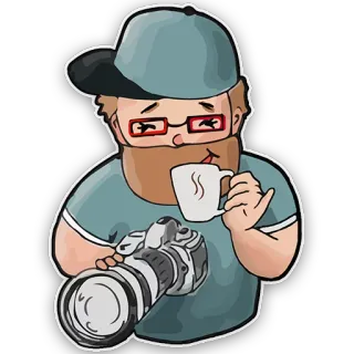 ☕ nhiếp ảnh gia, máy ảnh, cà phê, râu, chân dung, nghệ thuật số telegram sticker