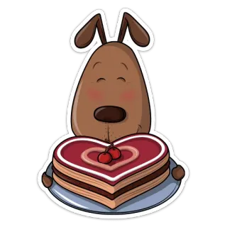 ❤️ hond, taart, hart, eten, dessert, schattig telegram sticker