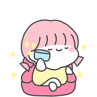 😎 süß, kawaii, Cartoon, rosa Haare, Funkeln, sitzend telegram sticker