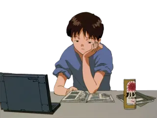 💻 Animé, Lecture, Ordinateur, Café, Étudiant, Études, Bureau telegram sticker