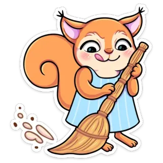 😛 Eichhörnchen, Besen, Reinigung, Cartoon, Tier, süß telegram sticker