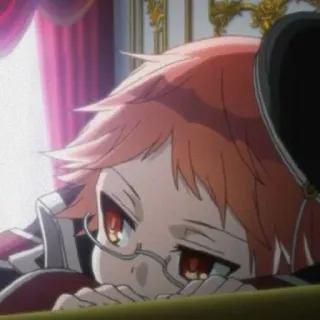 🥺 anime, personage, rood haar, bril whatsapp sticker
