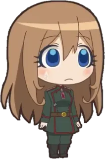 😨 Anime, Uniforme militar, Personaje, Chica, Chibi, Triste telegram sticker