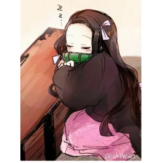 🌸 Nezuko Kamado Demon Slayer 애니메이션, 네즈코, 귀멸의 칼날, 잠자는, 귀여운, 카와이 telegram sticker