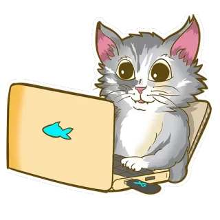 💻 gato, computador, laptop, animal, peixe, desenho animado telegram sticker