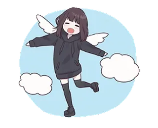 😇 девочка аниме, крылья, мило, ангел, мультфильм, каваий, чиби telegram sticker