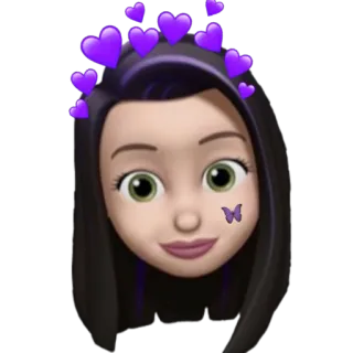 🙂 Эмодзи, Женщина, Фиолетовые сердечки, Бабочка telegram sticker