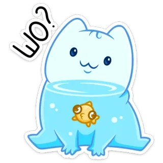 ❓ WO? cat, fish, animal, cute, sticker, question, blue, goldfish whatsapp sticker