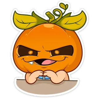 😈 호박, 만화, 할로윈, 으스스한, 캐릭터, 주황색, 미소짓는, 잎 telegram sticker