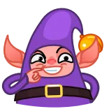 😈 Cartoon, Lila, Gnom, Elf, Lächeln telegram sticker