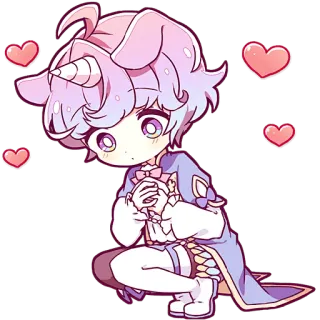 😕 치비, 유니콘, 애니메이션, 카와이, 귀여운, 하트 telegram sticker