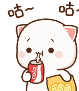 🥤 咕~ 咕~ 고양이, 콜라, 칩, 귀여운, 간식, 음료 whatsapp sticker