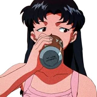 🍺 Misato Katsuragi Neon Genesis Evangelion anime, misato, evangelion, drinking, cartoon telegram sticker
