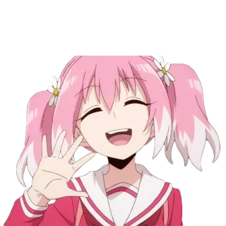 ✋ anime, chica, sonriendo, dibujos animados, saludando, personaje, pelo rosa telegram sticker