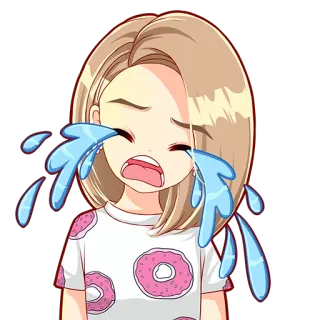 😭 crying, sad, tears, emotional, donut shirt, girl, cartoon whatsapp sticker
