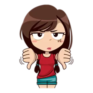 ☺️ Kreskówka, Kciuk w dół, Nie lubię, Kobieta, Negatywny whatsapp sticker