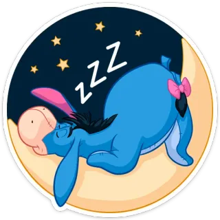 🌙 Eeyore ZZZ dormir, lune, étoiles, bourriquet, dessin animé, zzz whatsapp sticker