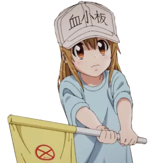 🇯🇵 Platelet Cells at Work! 血小板 Anime, Cells at Work, Plaqueta, Chapéu, Bandeira, Desenho animado, Personagem telegram sticker