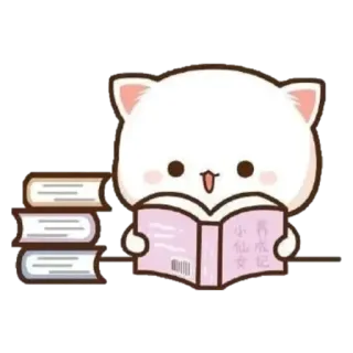 📚 小仙女成长记 Katze, Lesen, Buch, süß, kawaii, lernen telegram sticker