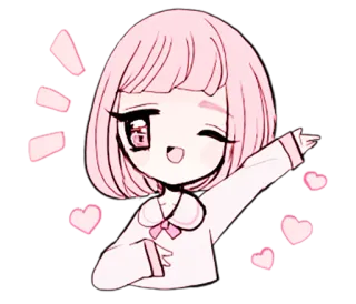 😉 anime, garota, fofa, kawaii, rosa, corações telegram sticker