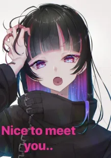 🙂 Nice to meet you.. Chica anime, Saludo, Encantado de conocerte, Rosa, Morado, Pelo negro, Anime telegram sticker
