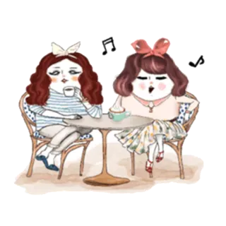 👯 Frauen, Tee, Kaffee, Illustration, Cartoon, Freundschaft whatsapp sticker