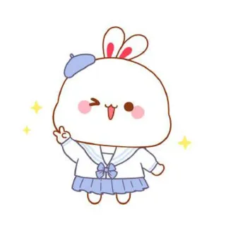 🍼 lindo, kawaii, conejo, boina, signo de la paz, dibujo animado telegram sticker