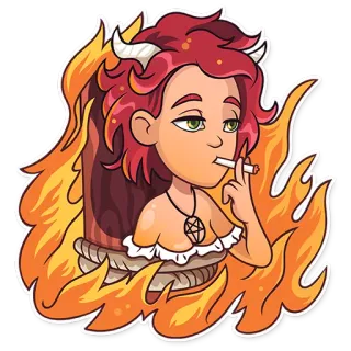🔥 ปีศาจ, สูบบุหรี่, ไฟ, แม่มด, การ์ตูน, ปีศาจ, ไสยศาสตร์ telegram sticker