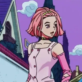 🍡 Yasuho Hirose JoJo's Bizarre Adventure Anime, Jojo, Yasuho Hirose, pinke Haare, Charakter, Manga, Cartoon telegram sticker