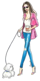 🐩 Frau, Hund, Mode, Illustration, Spaziergang, Stil, Kaffee telegram sticker