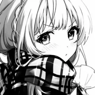 😾 Anime, Dziewczyna, Manga, Szalik, Czarno-białe, Słodkie whatsapp sticker