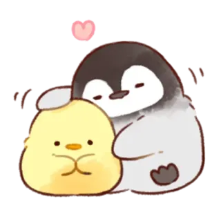 🦧 chim cánh cụt, gà con, dễ thương, kawaii, tình bạn, trái tim, đáng yêu telegram sticker